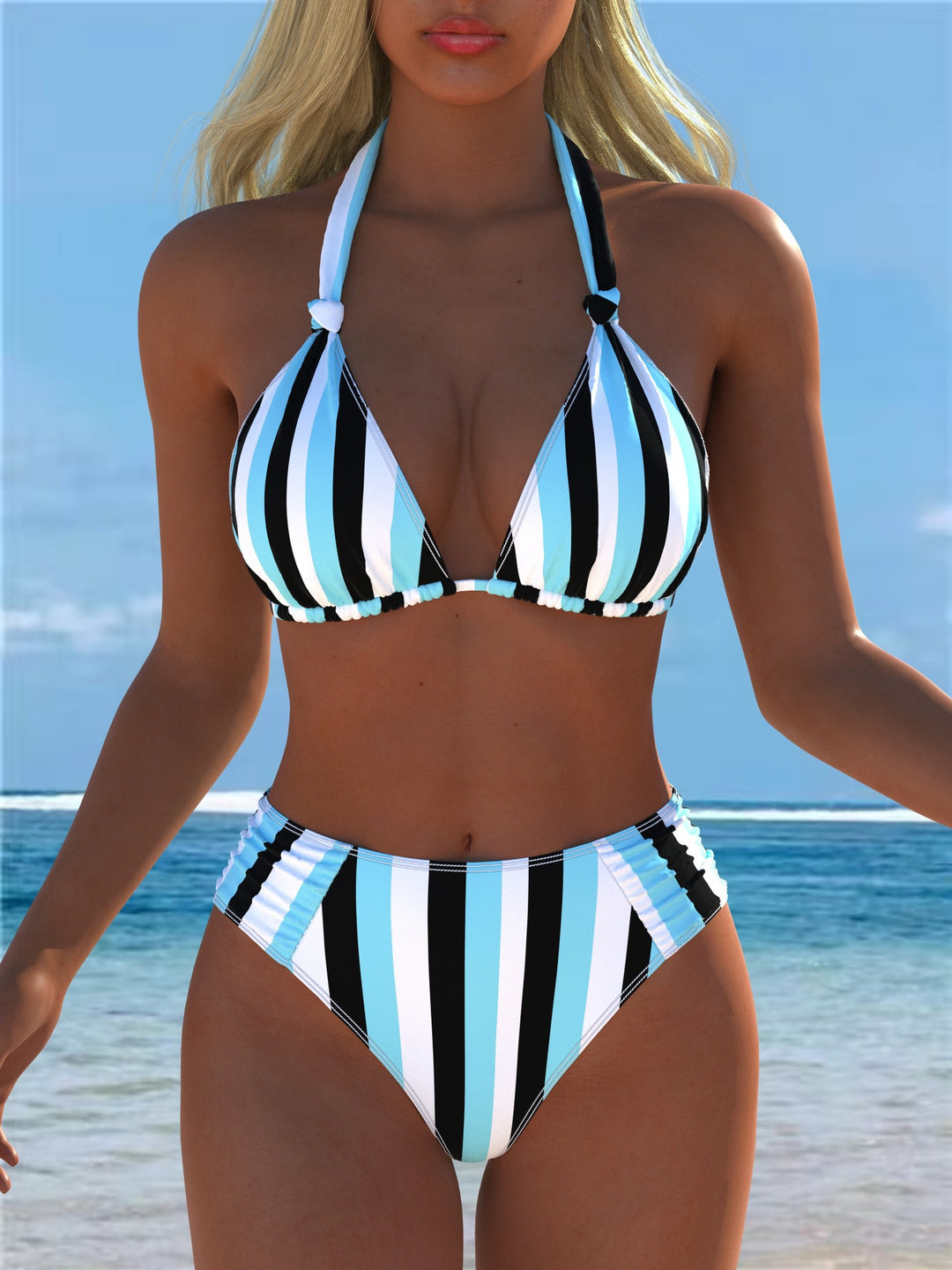 Damen Triangel-Bikini mit hohem Bund und patriotischem Sternen-Muster EB