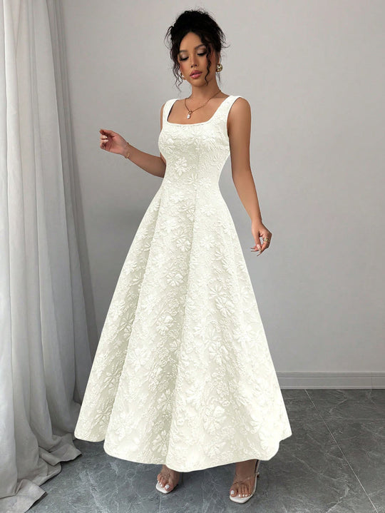 Damen Elegantes Maxikleid mit floralem Design und Quadrat-Ausschnitt EB