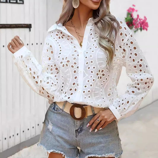 Damen Elegante Bluse mit Spitzenmuster EB