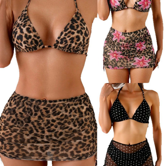 Damen Triangel-Bikini mit animalischem Print und Rüschensocke EB