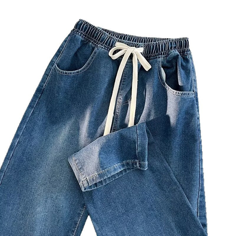 Damen lässige Denim-Hose mit elastischem Bund und praktischen Eingrifftaschen EB