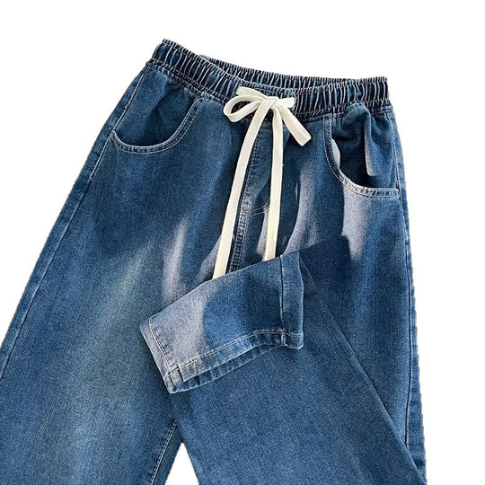 Damen lässige Denim-Hose mit elastischem Bund und praktischen Eingrifftaschen EB