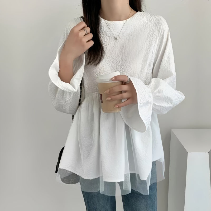 Frauen Flared Sleeve Peplum Bluse EB
