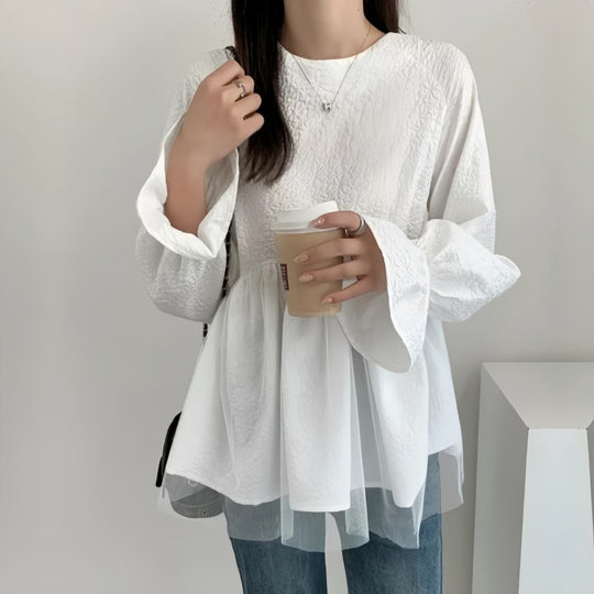 Frauen Flared Sleeve Peplum Bluse EB