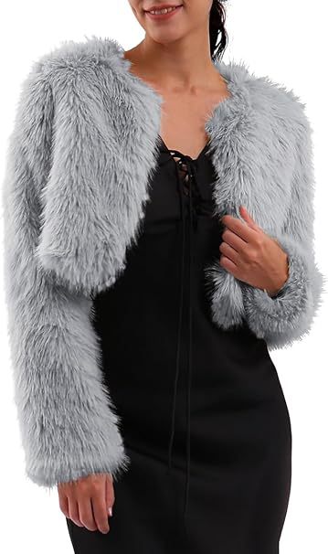 Damen Kurze glamouröse Kunstfelljacke mit lockeren Ärmeln EB