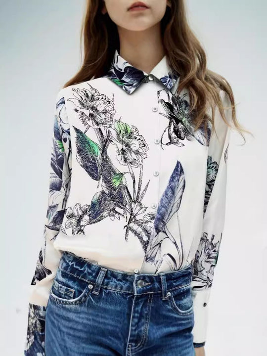 Damen Bluse mit floralem Druck und edler Knopfleiste EB
