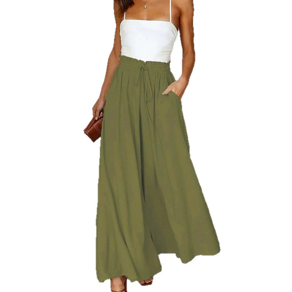 Damen nan fließende Palazzo-Hose mit Paperbag-Taille und tiefen Eingrifftaschen EB
