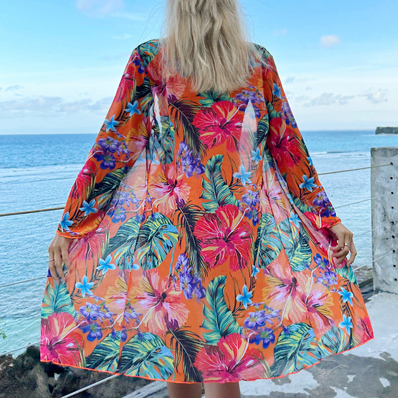 Damen Badeanzug mit floralem Kimono EB