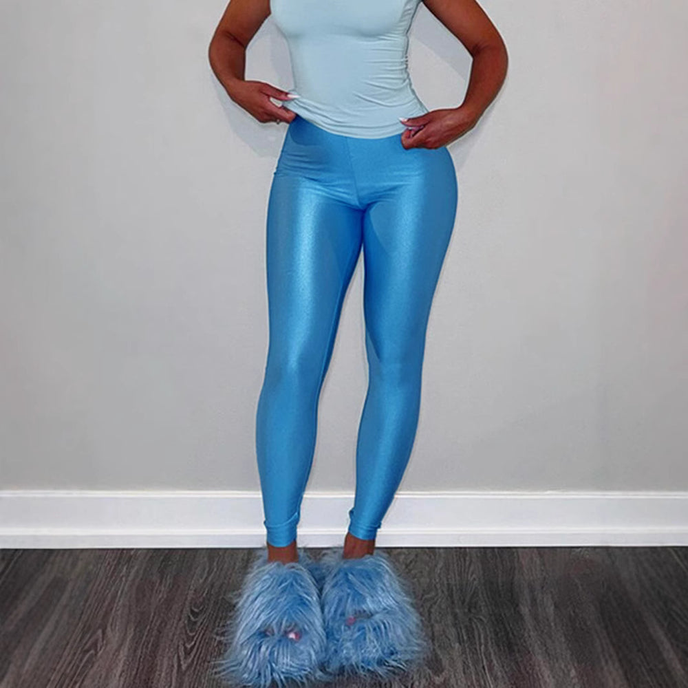 Damen Hochglänzende Fitness-Leggings mit hoher Taille und umfassendem Komfort EB