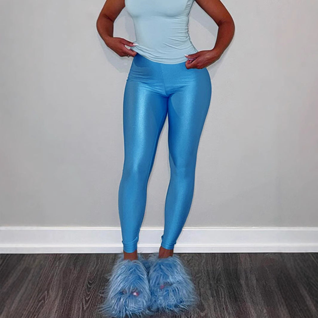 Damen Hochglänzende Fitness-Leggings mit hoher Taille und umfassendem Komfort EB