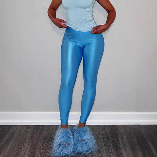 Damen Hochglänzende Fitness-Leggings mit hoher Taille und umfassendem Komfort EB