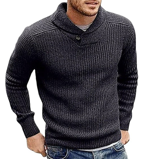 Herren Strickpullover mit Schalkragen und Knopfdetail EB