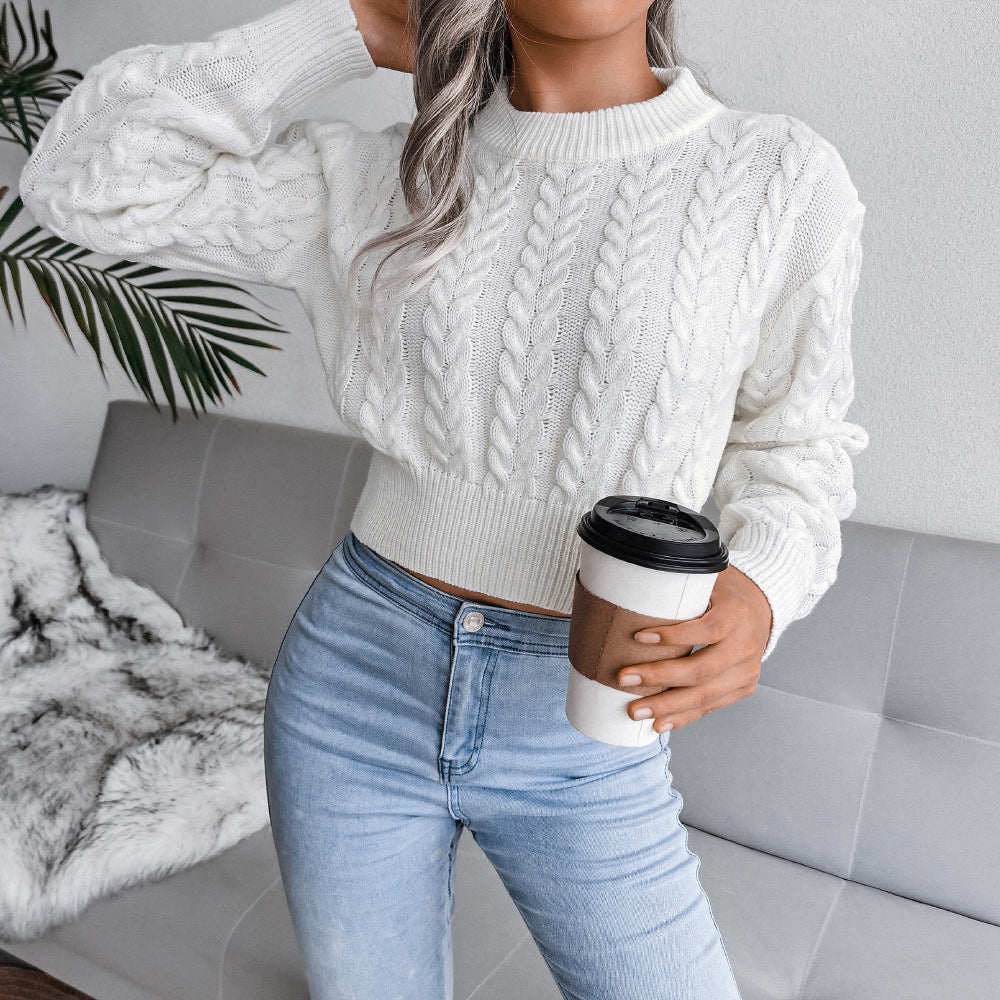 Damen Strickpullover im modernen Zopfmuster mit engem Bund EB