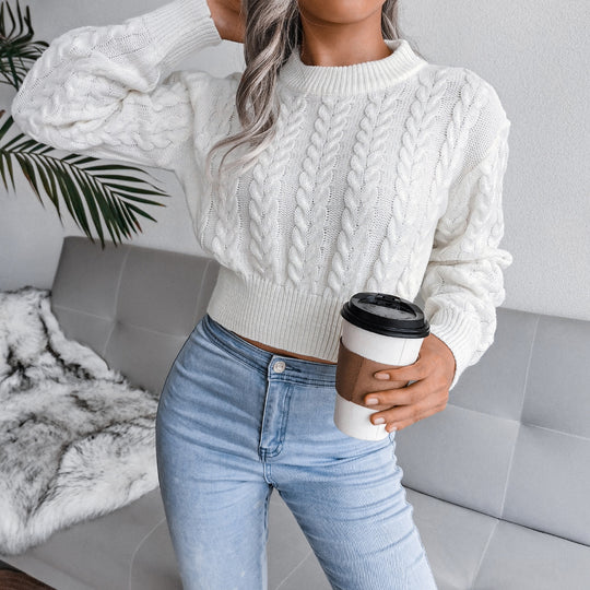 Damen Strickpullover im modernen Zopfmuster mit engem Bund EB