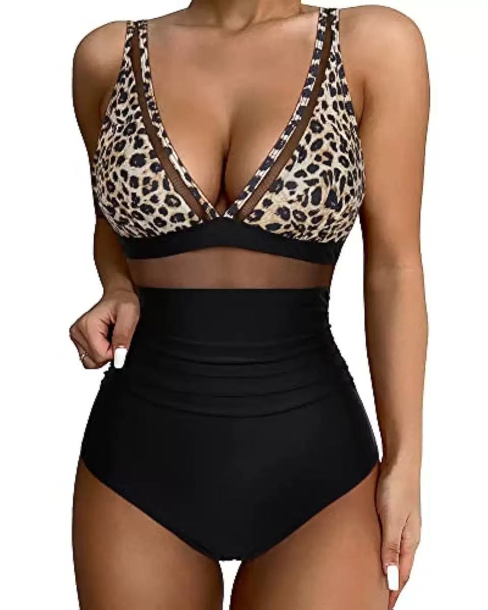 Damen Hochtaillierter Bikini mit transparenten Einsätzen EB