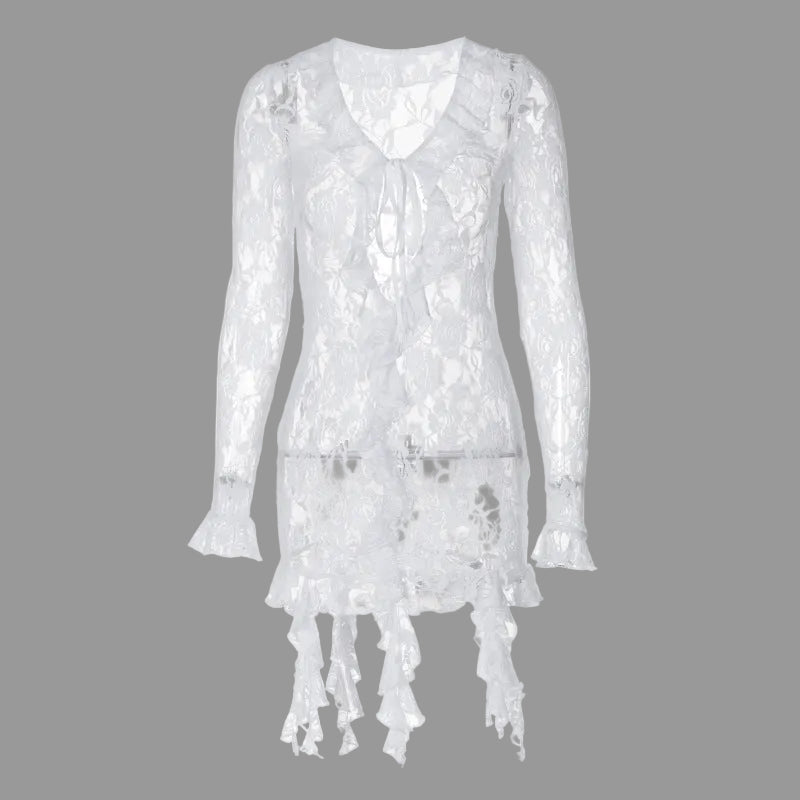 Damen Spitzenbluse mit Rüschendetails und klassischem Ausschnitt EB