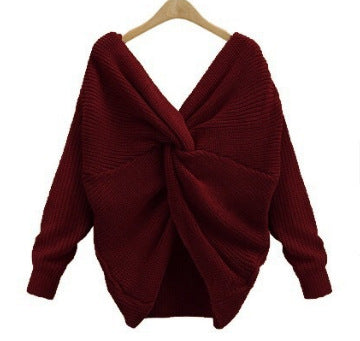 Damen Strickpullover mit einzigartigem Rückendesign und tiefem V-Ausschnitt EB