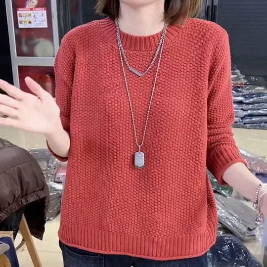 Damen lässiger Strickpullover mit strukturierter Oberfläche und weitem Schnitt EB