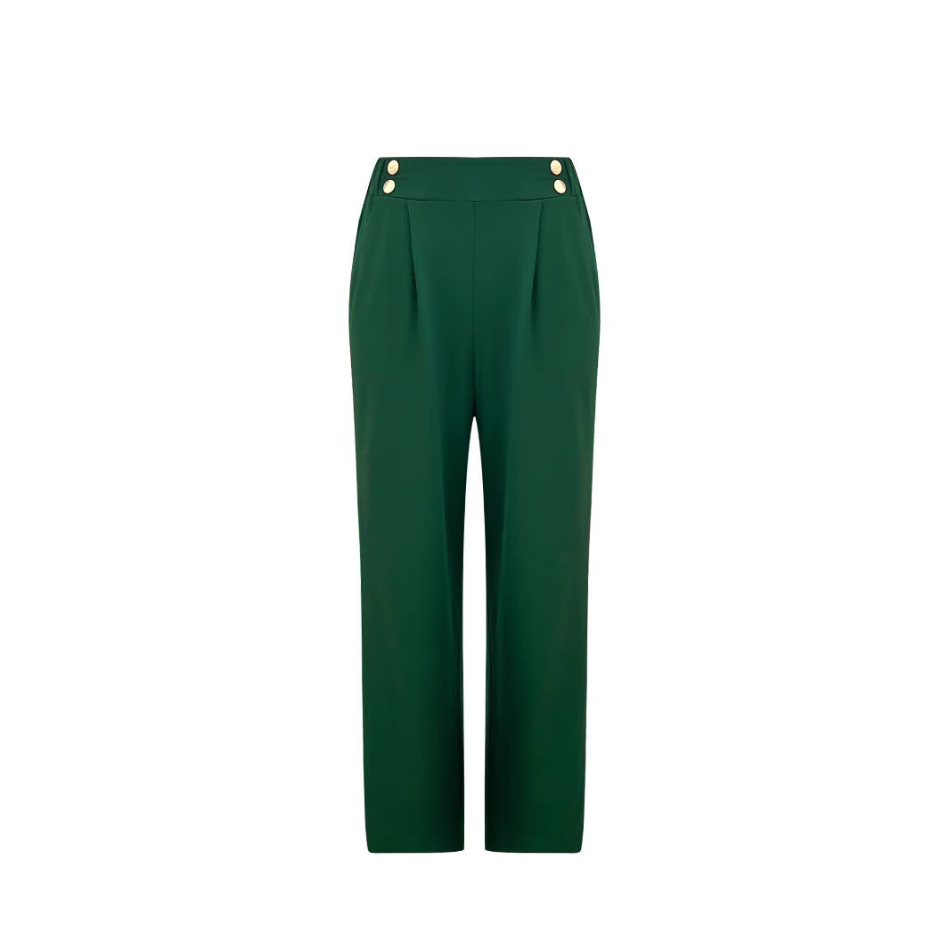 Damen Elegante weite Hose mit dekorativen Knopfdetails EB
