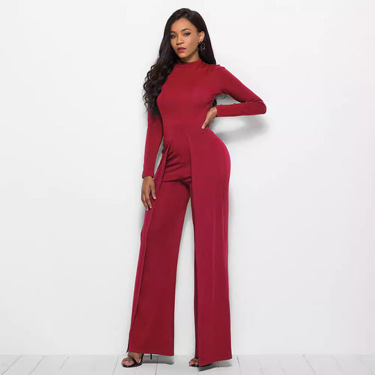 Damen Eleganter und fließender Jumpsuit mit langen Ärmeln EB