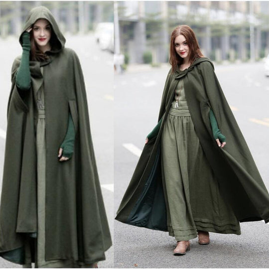 Damen eleganter Umhang mit Kapuze aus hochwertigem Stoff EB