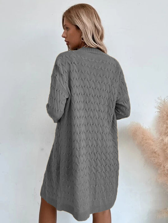 Damen Strickmantel mit modernem Wellenmuster und lässigem Schnitt EB
