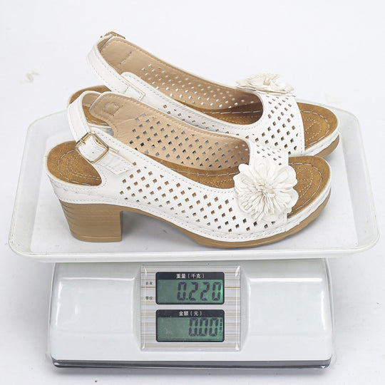 Damen Henkelsandalen mit floralen Applikationen und ergonomischer Sohle EB