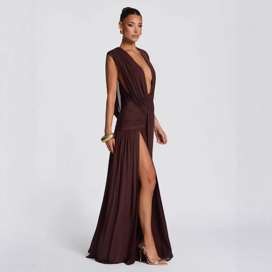 Damen Elegantes tief ausgeschnittenes Abendkleid mit Raffung EB