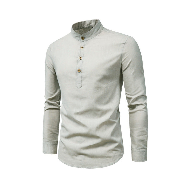Herren Langarmhemd mit Henley-Ausschnitt und dekorativer Knopfleiste EB
