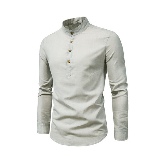 Herren Langarmhemd mit Henley-Ausschnitt und dekorativer Knopfleiste EB