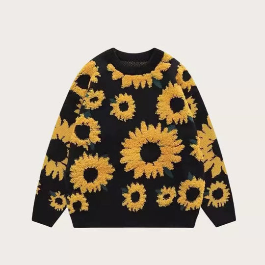 Damen Grobstrickpullover mit floralen Applikationen EB