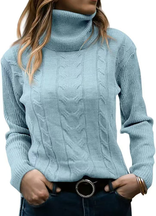 Damen Strickpullover mit Stehkragen und Zopfmuster EB