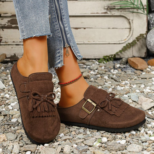 Damen Mokassins mit dekorativem Fransen-Design und verstellbarem Riemen EB