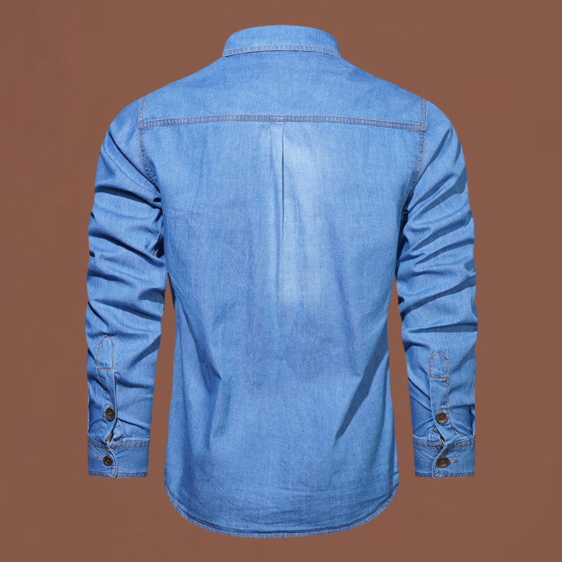 Herren nan robustes Stretch-Denim Hemd mit verstärkten Klappbrusttaschen und kontrastnähten EB