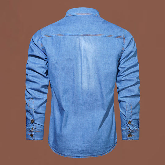Herren  robustes Stretch-Denim Hemd mit verstärkten Klappbrusttaschen und kontrastnähten EB