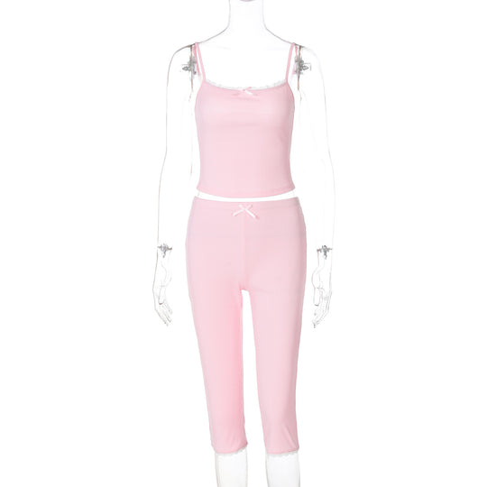Damen Sportliches Crop-Top und Capri-Hose Set EB