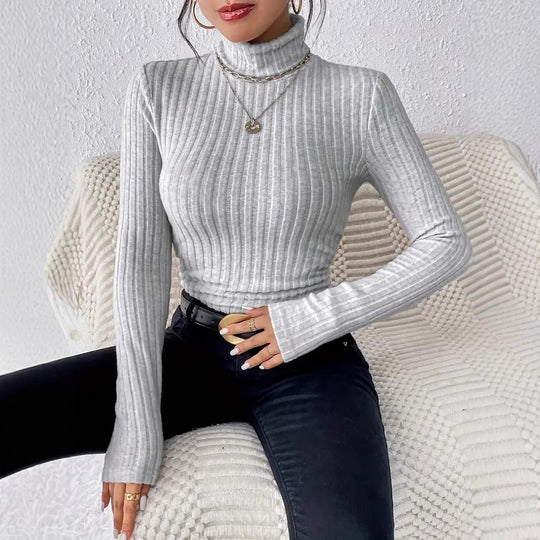 Damen Langarm Rollkragenpullover mit feinen Rippdetails EB
