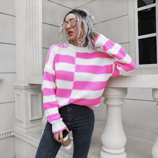 Damen Lässiger Streifenpullover mit weichem Material und lässigem Schnitt EB