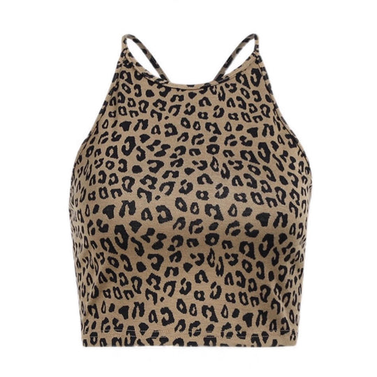Damen Crop-Top mit trendigem Leopardenmuster und schmalen Trägern EB