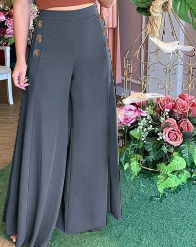 Damen Weite Palazzo-Hose mit Knopfdetails EB