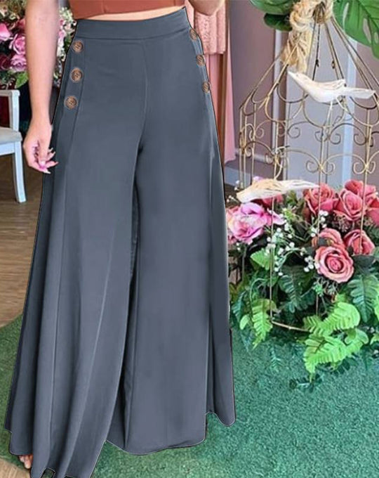 Damen Weite Palazzo-Hose mit Knopfdetails EB
