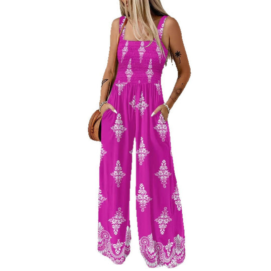 Damen Weitbeiniger Jumpsuit mit elastischem Oberteil und praktischen Taschen EB