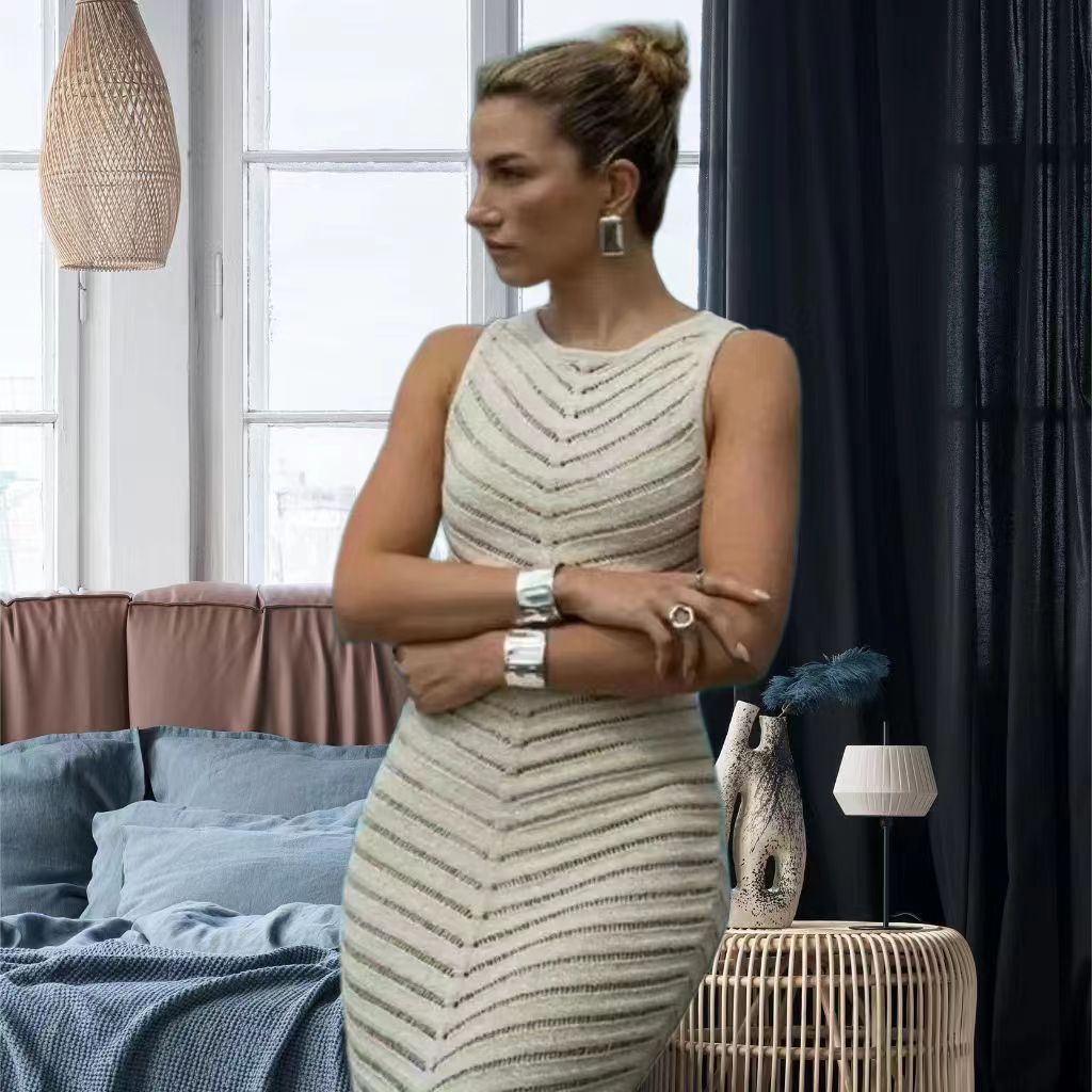 Damen Elegantes Maxikleid mit raffiniertem Strukturmuster und hohem Schlitz EB