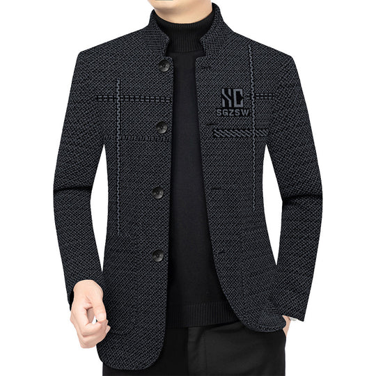 Herren Sakko-Cardigan mit wärmender Teddyfutter und Stehkragen EB