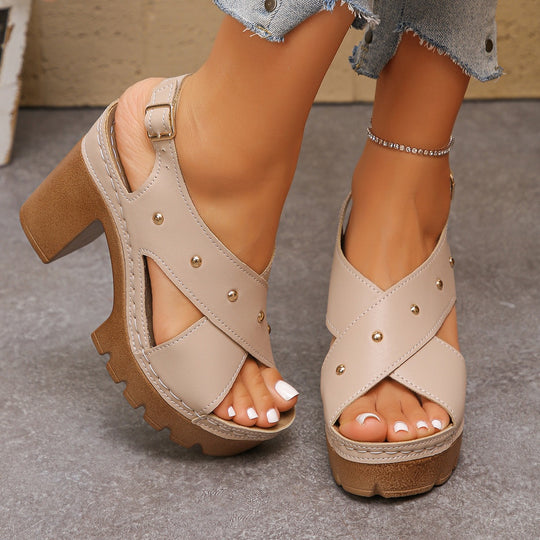 Damen Bequeme Plateau-Sandalen mit gekreuzten Riemen EB