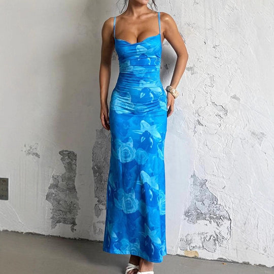 Damen Maxi-Kleid mit asymmetrischem Schnitt und fließendem Stoff EB