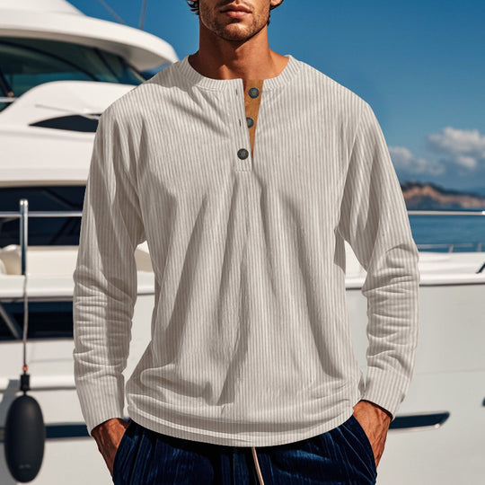 Herren Langarmshirt mit Knopfleiste und Rippstruktur EB