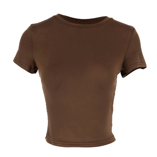 Damen figurbetontes Crop-Top mit Rundhalsausschnitt und elastischem Material EB
