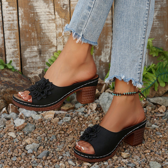 Damen elegante Slide-Pantoletten mit floralem Design EB