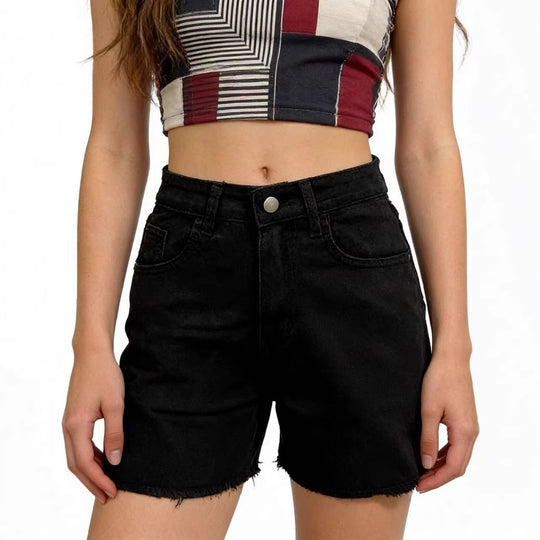 Damen modische Denim-Shorts im lässigen Schnitt mit fransigem Saum EB